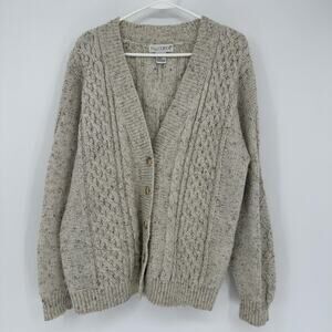 MJ Carroll Sweater Mens Large Beige Cable Knit Button Front Cardigan Hong Kong